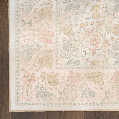 Nourison Botanical Beige & Multicolor Machine Washable Rug - Corner