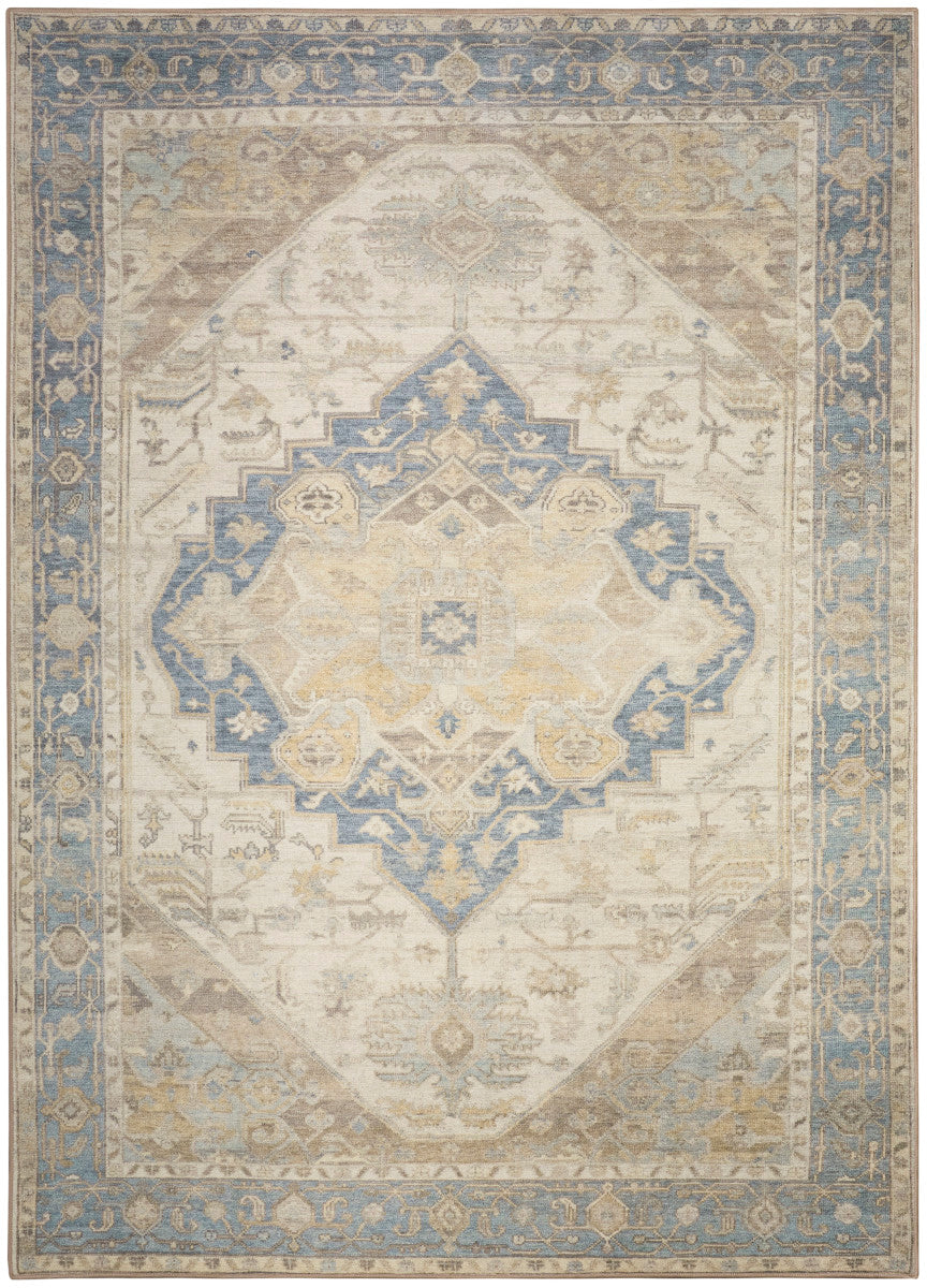 Nourison Vintage Blue & Green Machine Washable Rug - 5'3" x 7'3"
