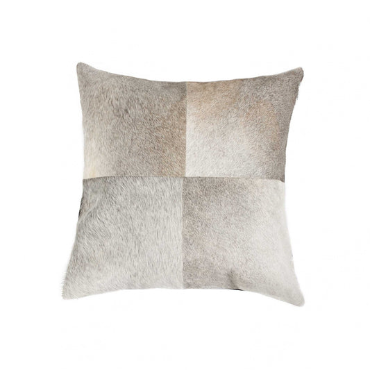 Gray Geometric Color Block Cowhide Pillow