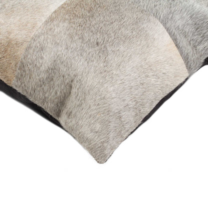 Gray Geometric Color Block Cowhide Pillow