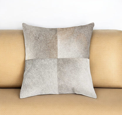 Gray Geometric Color Block Cowhide Pillow
