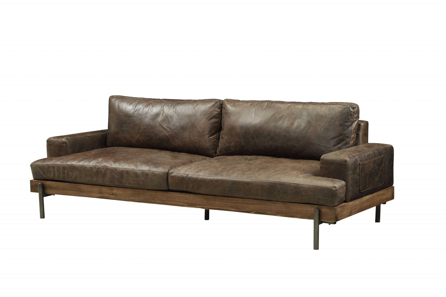 Chocolate Top Grain Leather Sofa With Black Legs