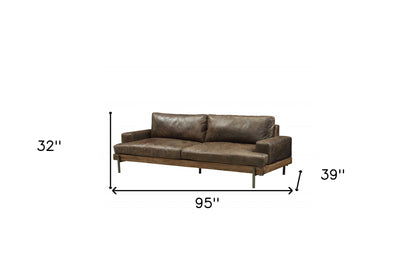 Chocolate Top Grain Leather Sofa With Black Legs