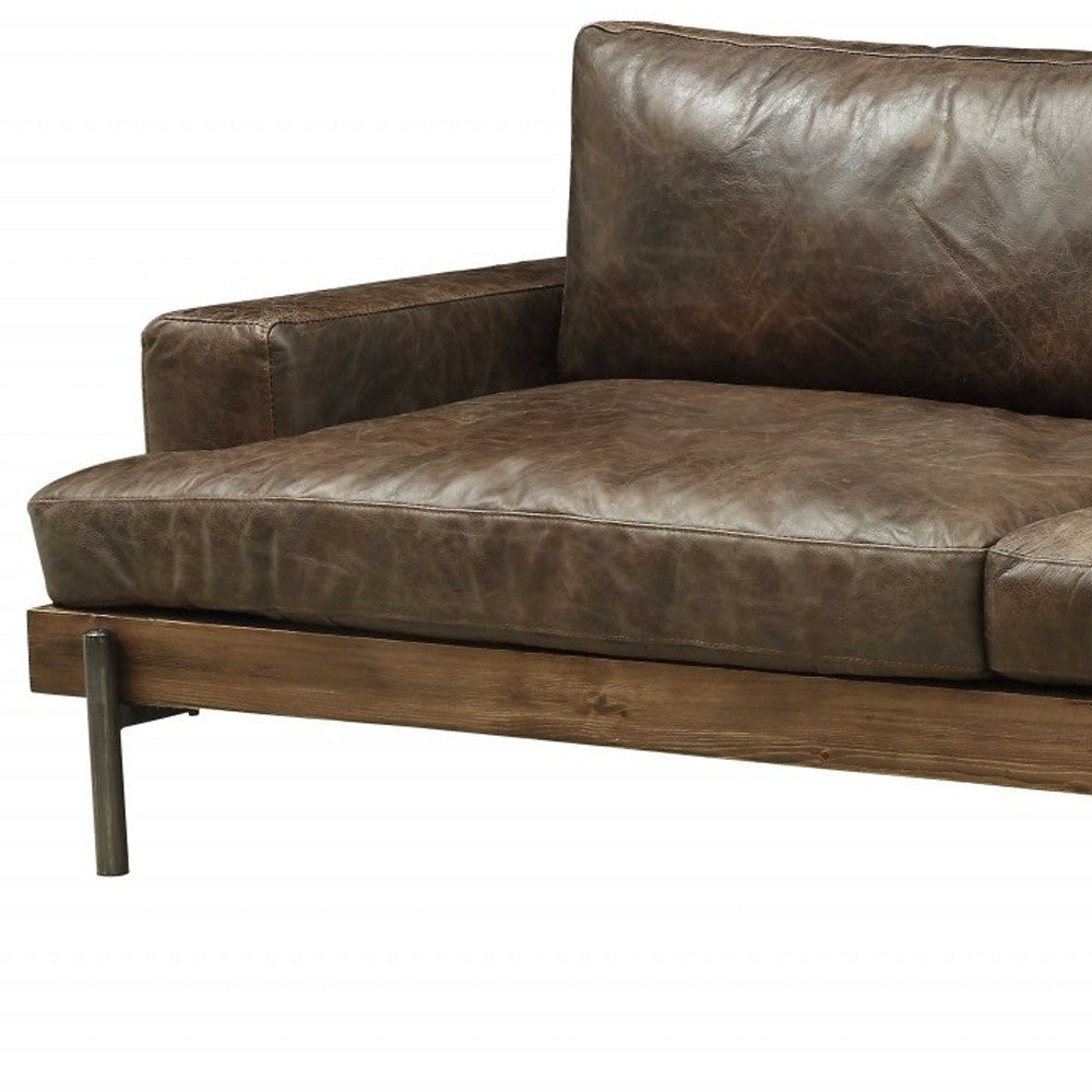 Chocolate Top Grain Leather Sofa With Black Legs