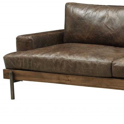 Chocolate Top Grain Leather Sofa With Black Legs