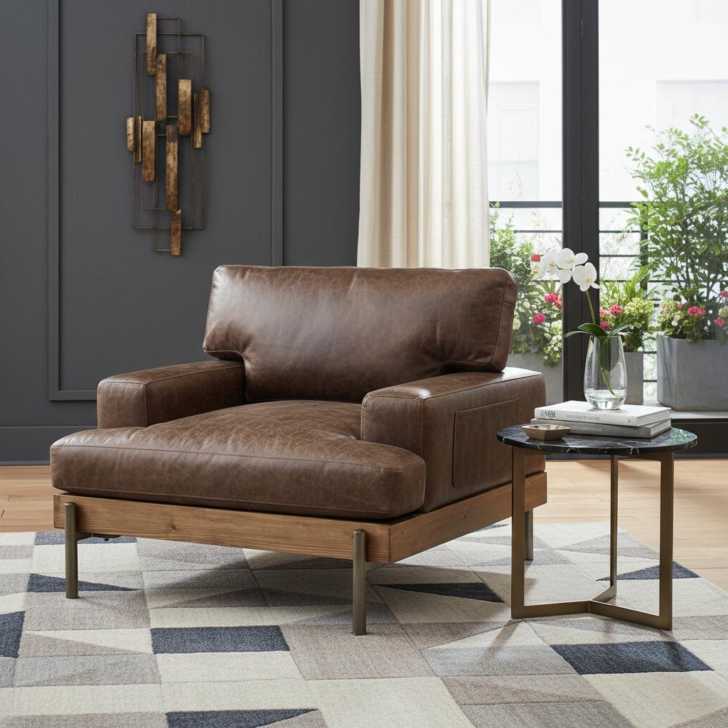 Chocolate & Gray Faux Leather Chair and a Half