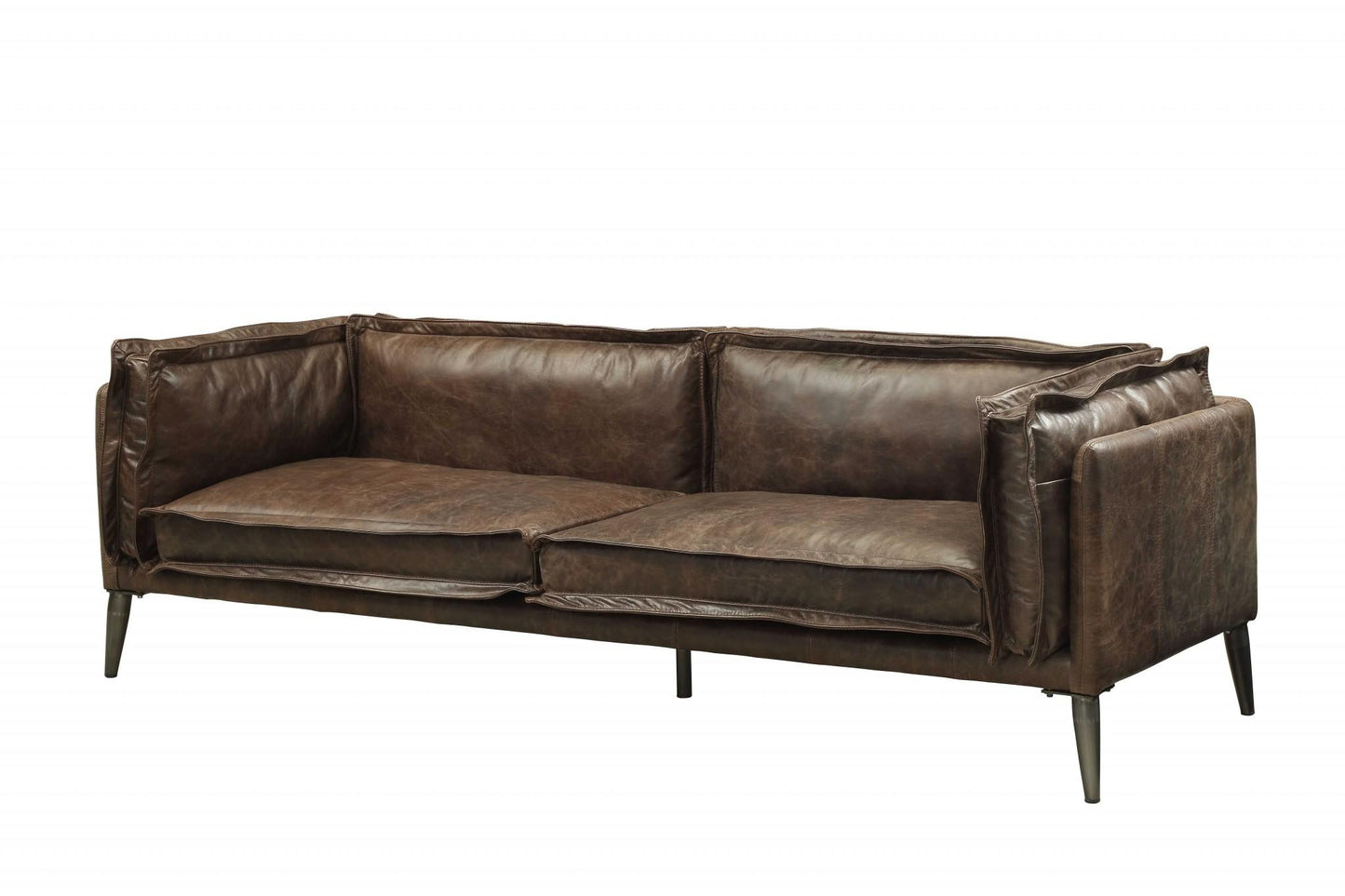 Chocolate Top Grain Leather Sofa With Dark Brown Legs