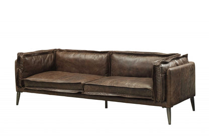Chocolate Top Grain Leather Sofa With Dark Brown Legs