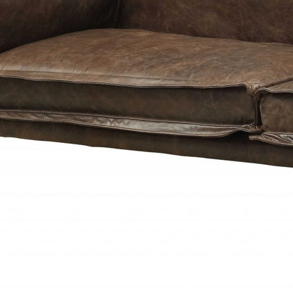 Chocolate Top Grain Leather Sofa With Dark Brown Legs