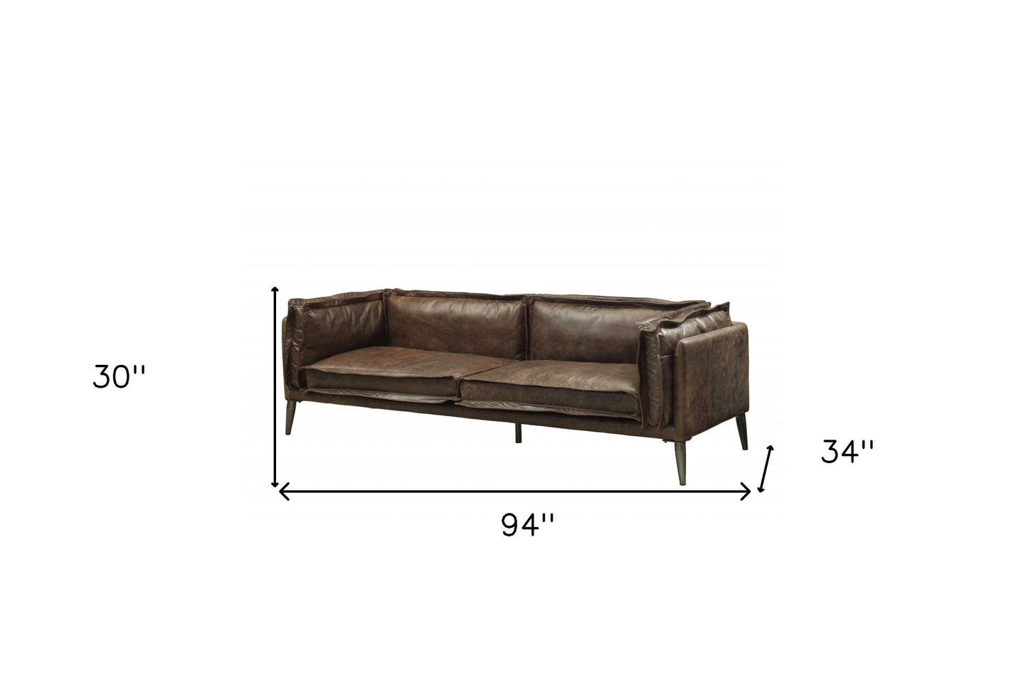 Chocolate Top Grain Leather Sofa With Dark Brown Legs