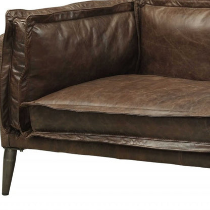 Chocolate Top Grain Leather Sofa With Dark Brown Legs