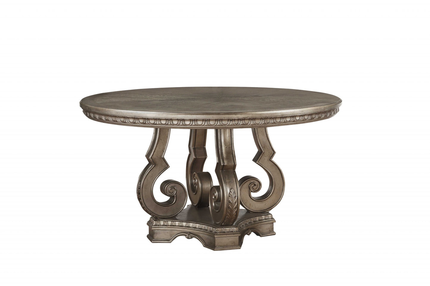 Champagne Rounded Solid Wood Pedestal Base Dining Table