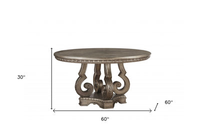 Champagne Rounded Solid Wood Pedestal Base Dining Table