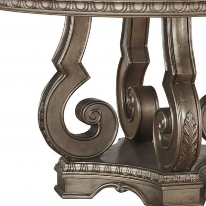 Champagne Rounded Solid Wood Pedestal Base Dining Table