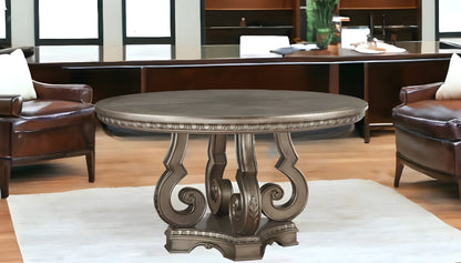 Champagne Rounded Solid Wood Pedestal Base Dining Table