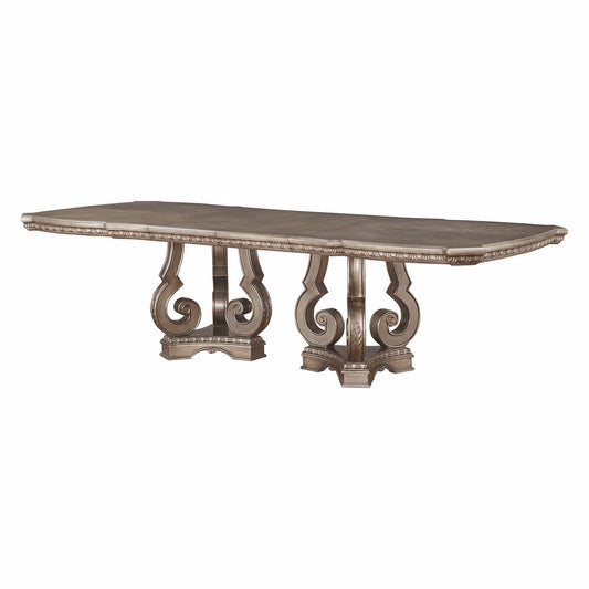 Champagne Solid Wood Double Pedestal Base Dining Table