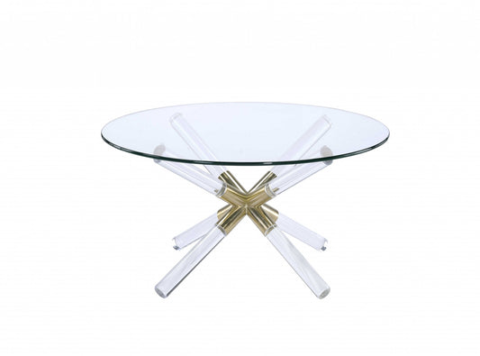 Gold Clear Acrylic & Clear Glass Coffee Table