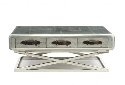 Silver Aluminum Coffee Table w/ 3 Drawers