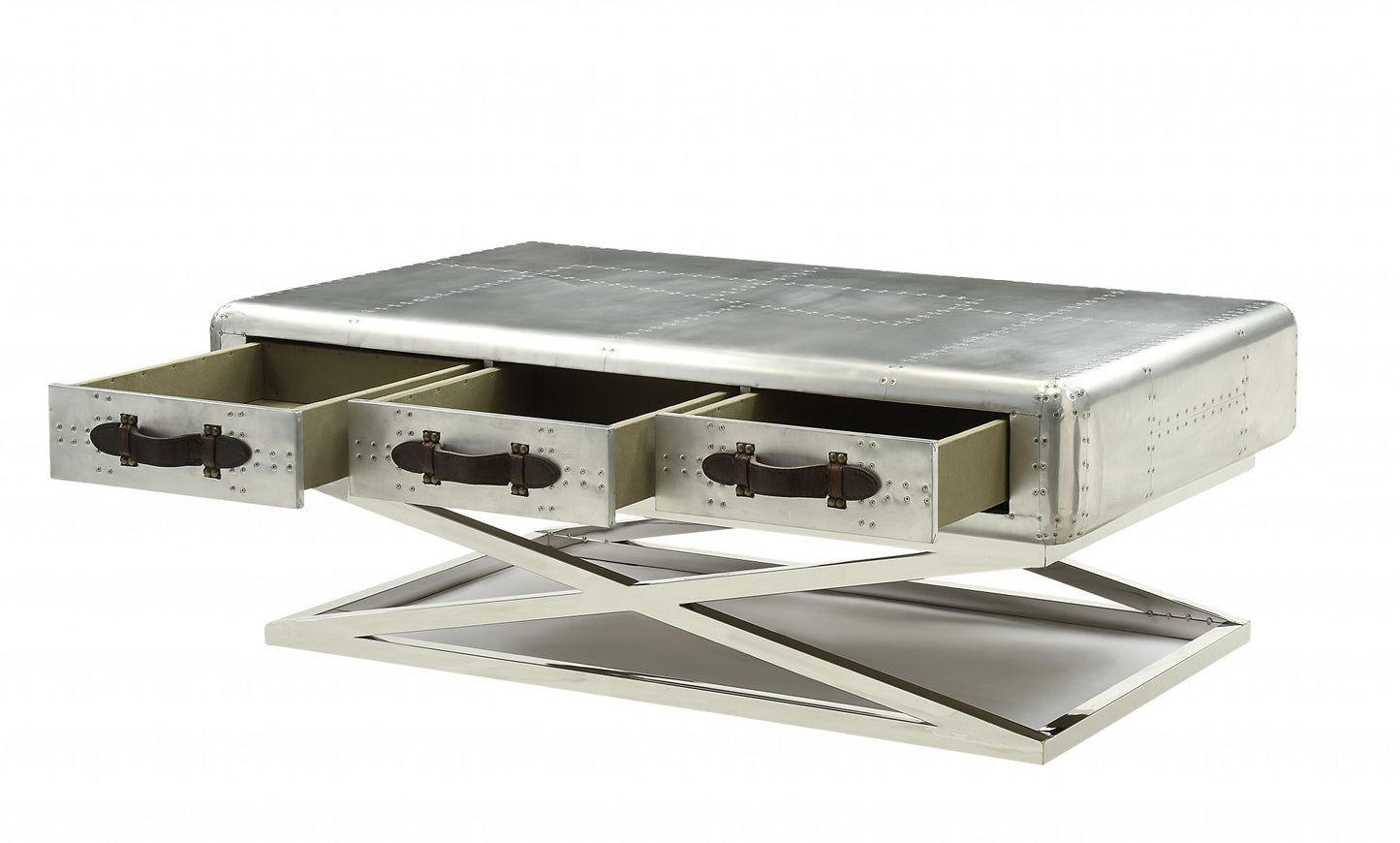 Silver Aluminum Coffee Table w/ 3 Drawers