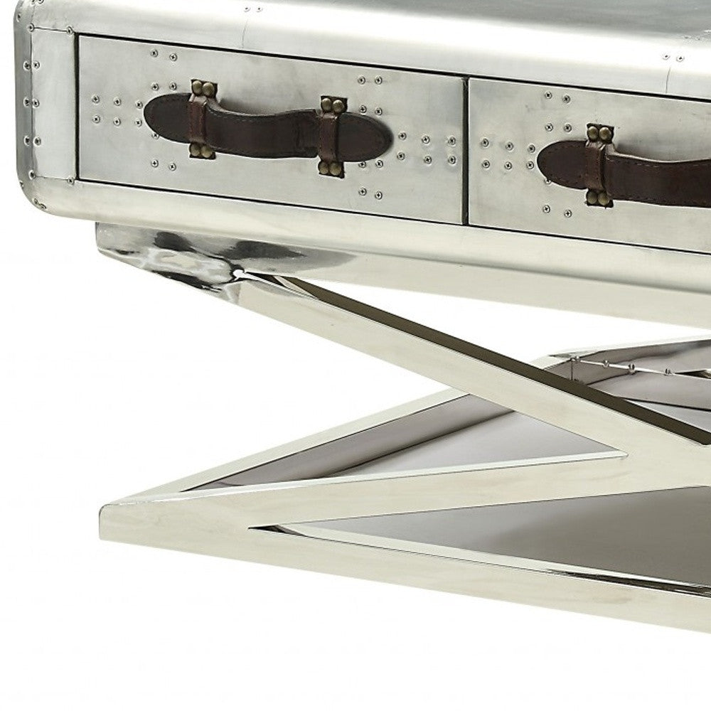 Silver Aluminum Coffee Table w/ 3 Drawers