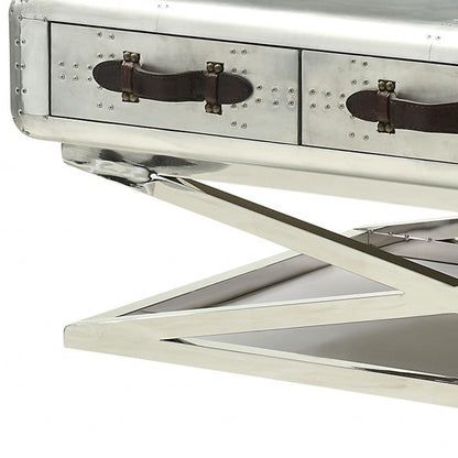 Silver Aluminum Coffee Table w/ 3 Drawers