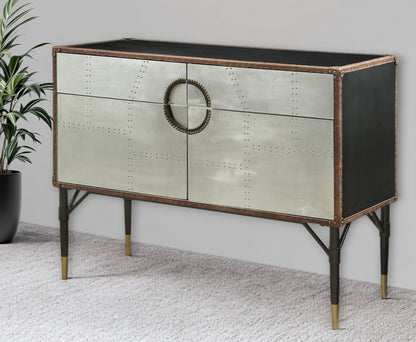 Brown Silver & Black Leather Console Table