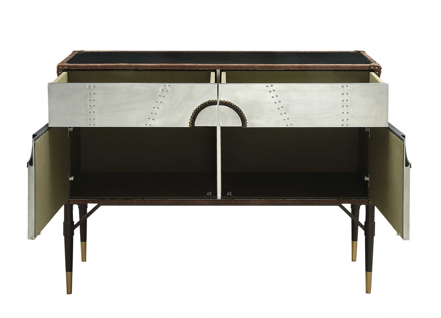 Brown Silver & Black Leather Console Table