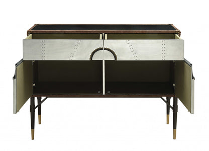 Brown Silver & Black Leather Console Table