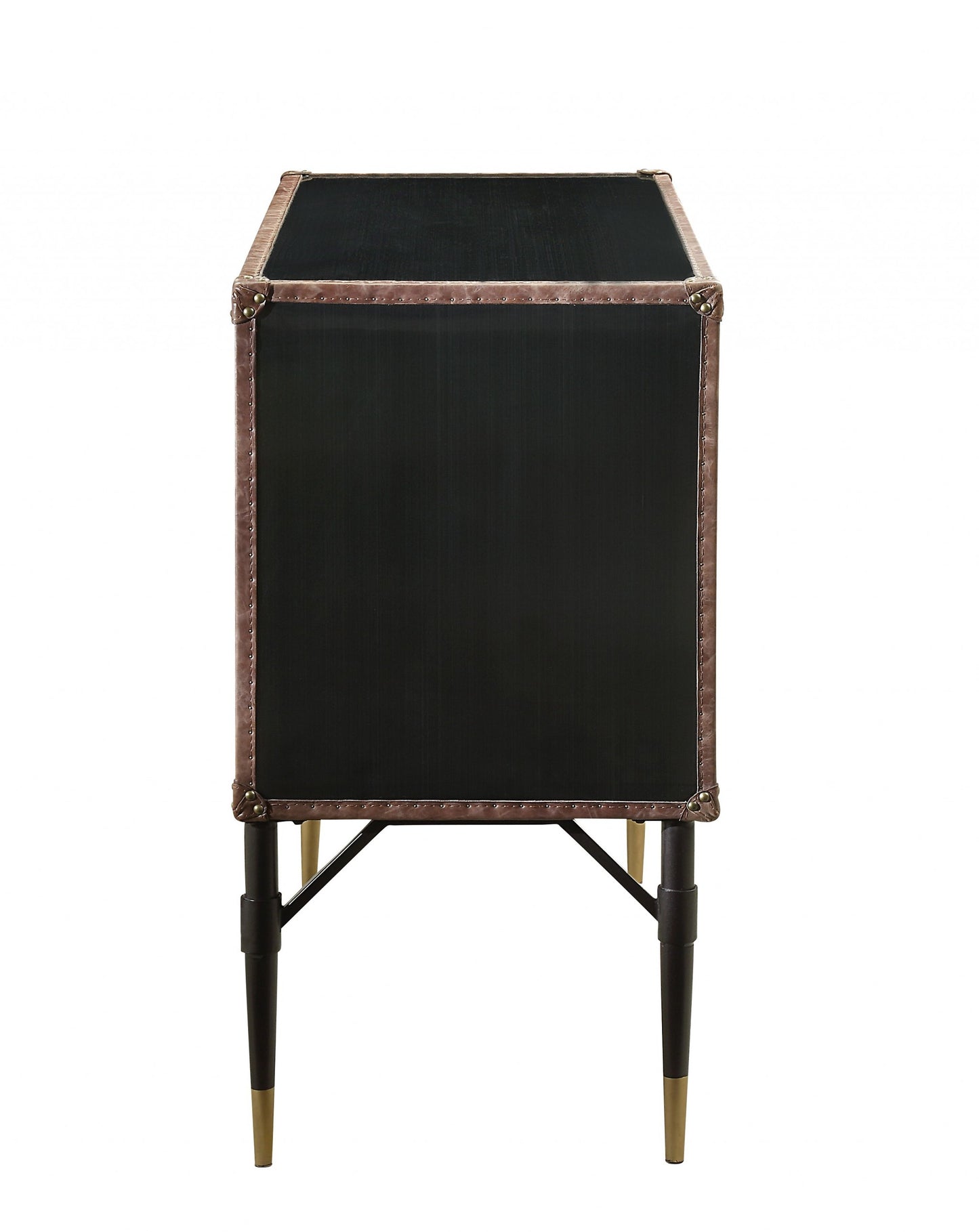 Brown Silver & Black Leather Console Table