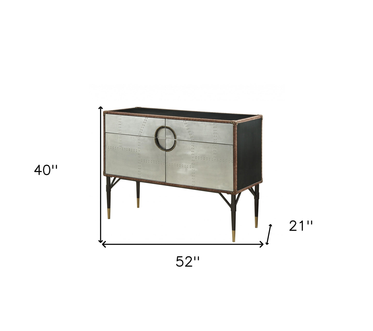 Brown Silver & Black Leather Console Table