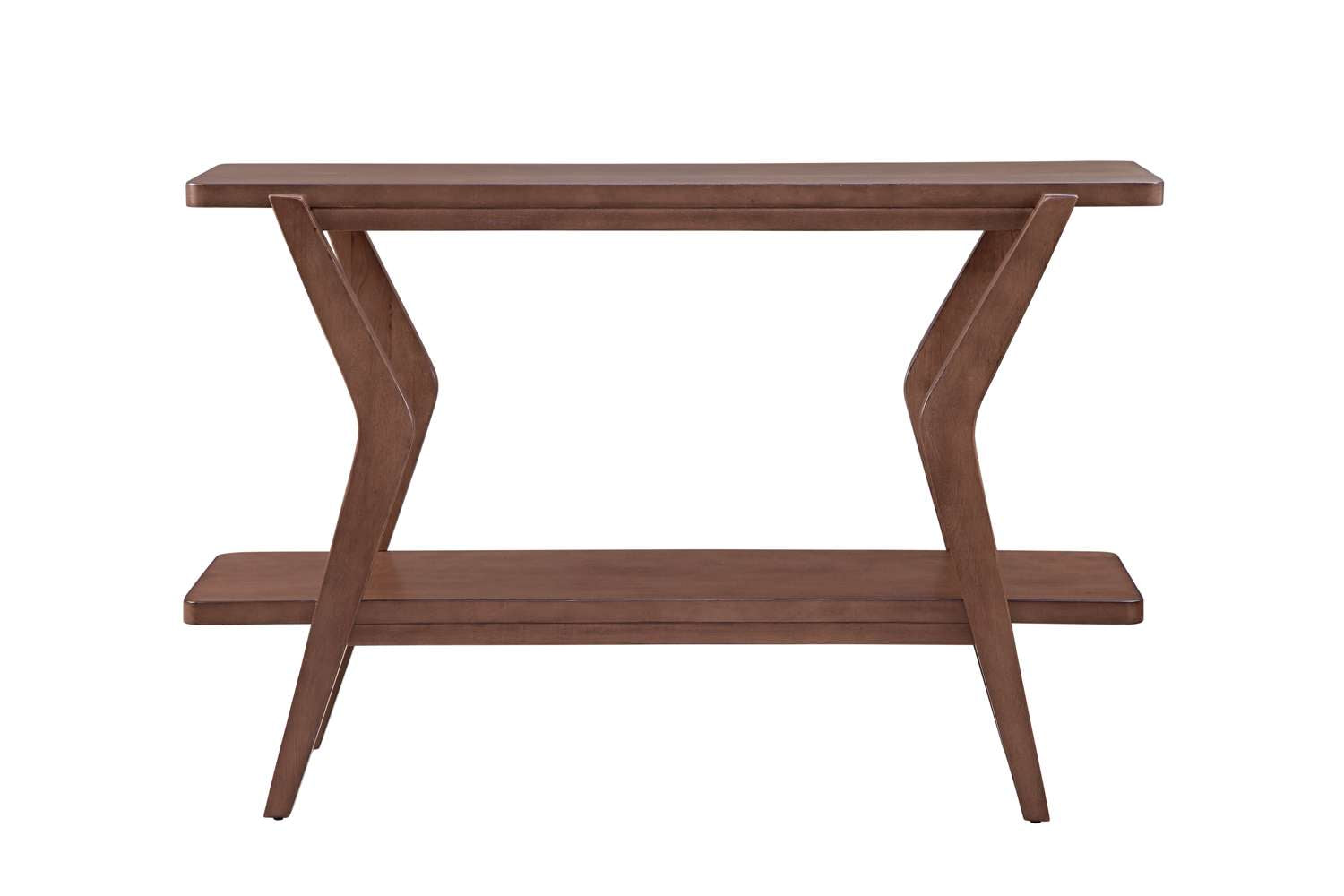 Stratton 32" Mid-Century Modern Console Table with Walnut Veneers and Lower Shelf - Straight On