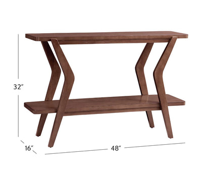 Stratton 32" Mid-Century Modern Console Table with Walnut Veneers and Lower Shelf - Dimensional