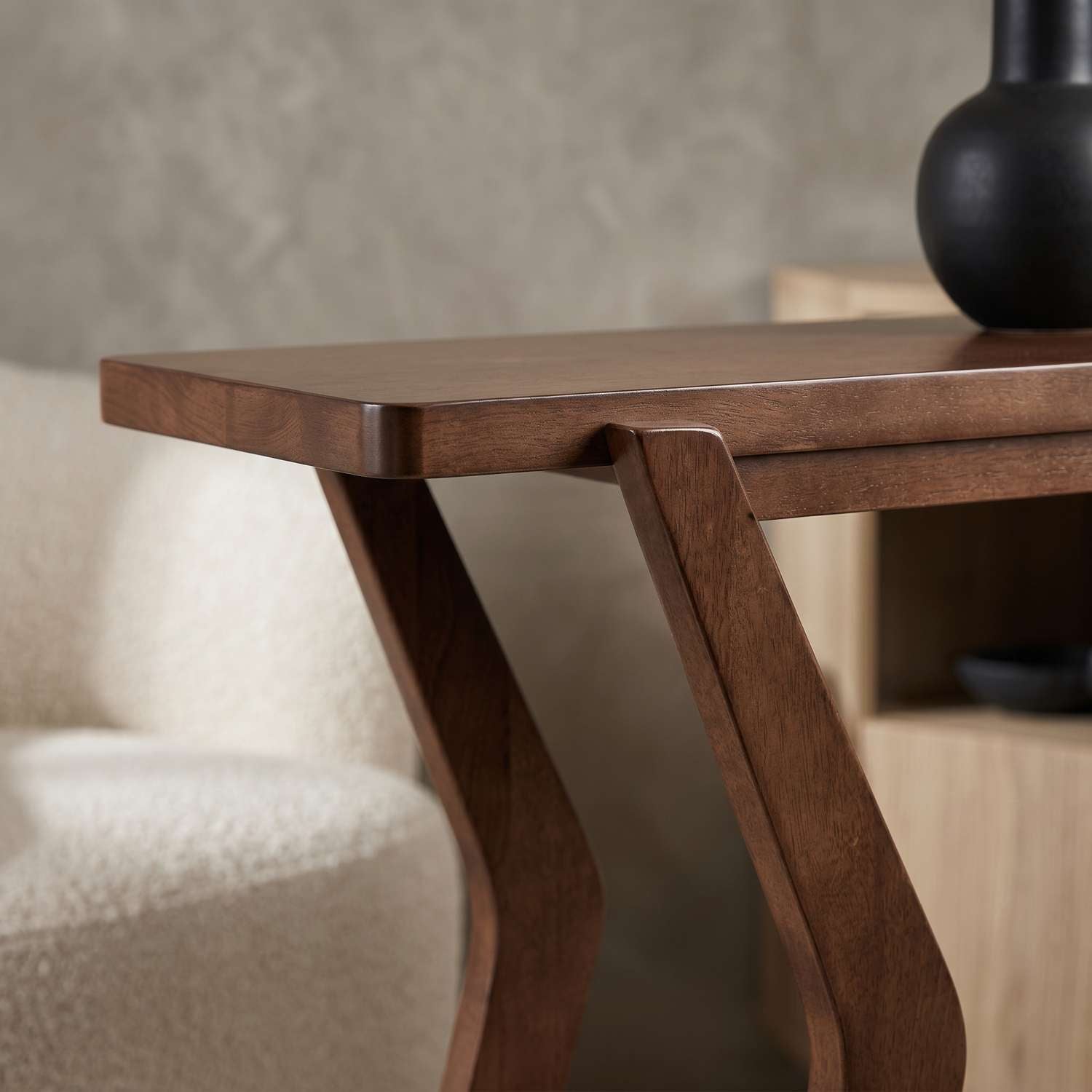 Stratton 32" Mid-Century Modern Console Table with Walnut Veneers and Lower Shelf - Enhanced