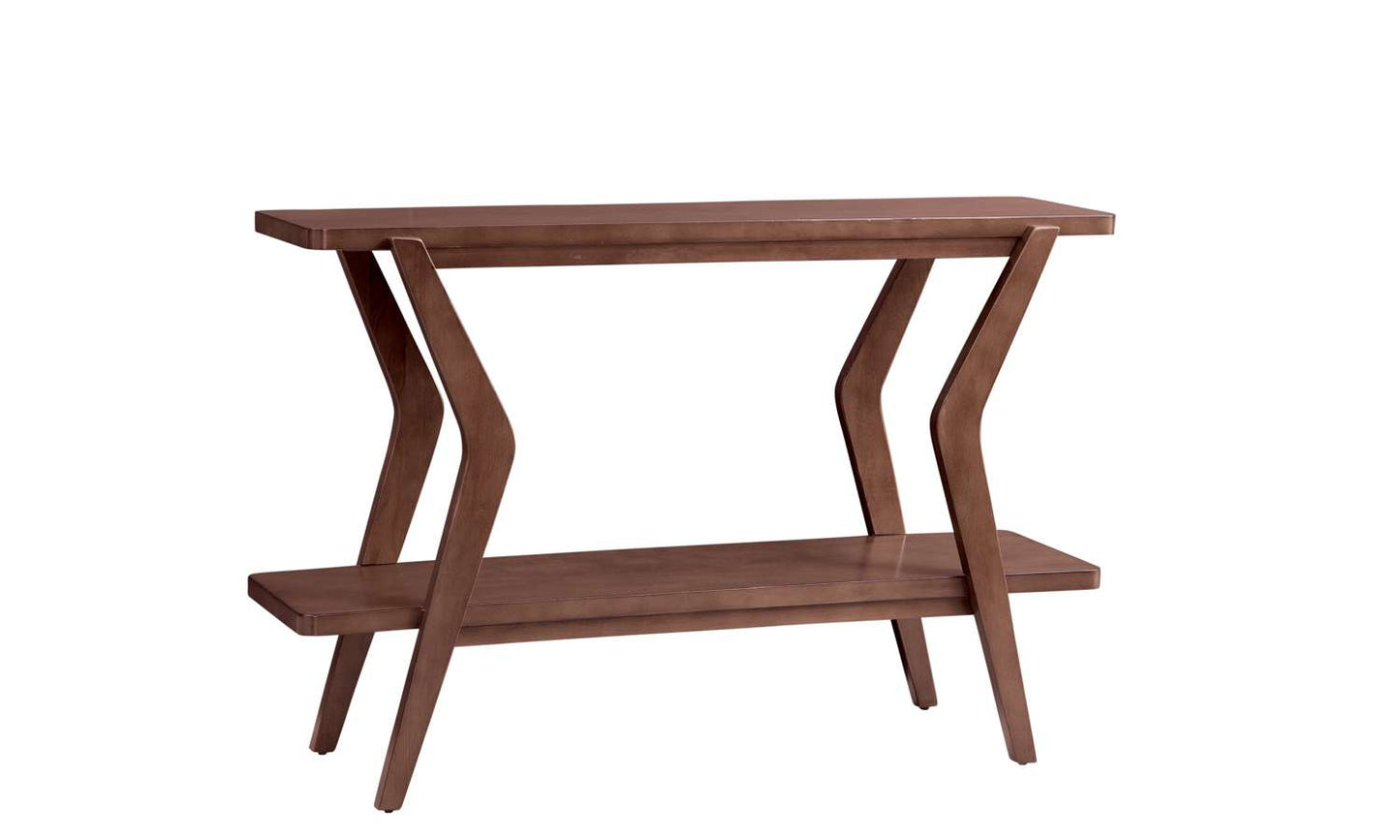 Stratton 32" Mid-Century Modern Console Table with Walnut Veneers and Lower Shelf - Angle