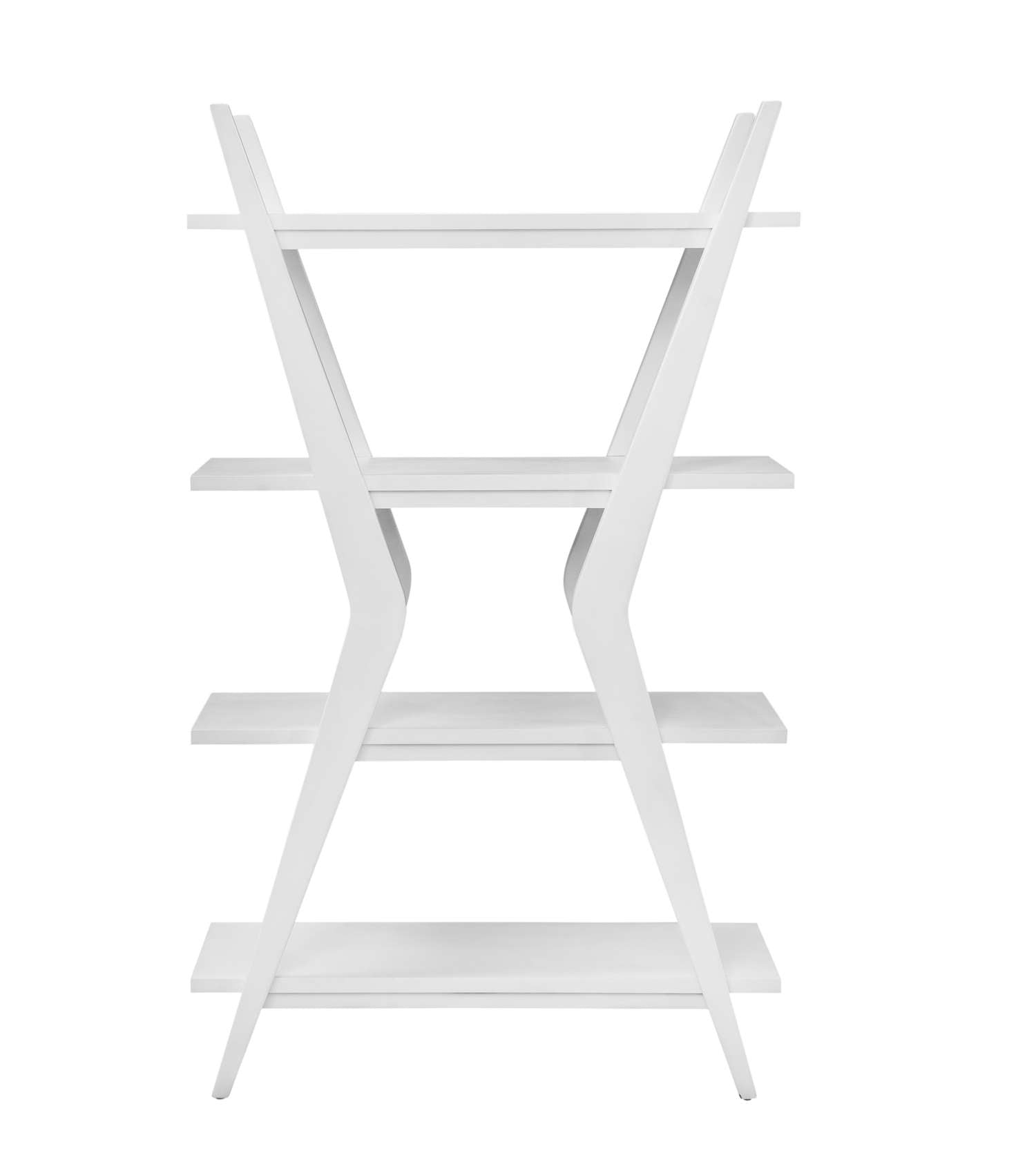 Stratton 66” White Etagere with 4 Open Shelves in Solid Rubberwood - Straight On