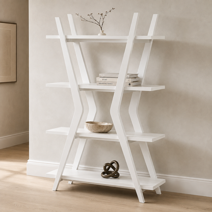 Stratton 66” White Etagere with 4 Open Shelves in Solid Rubberwood - Main