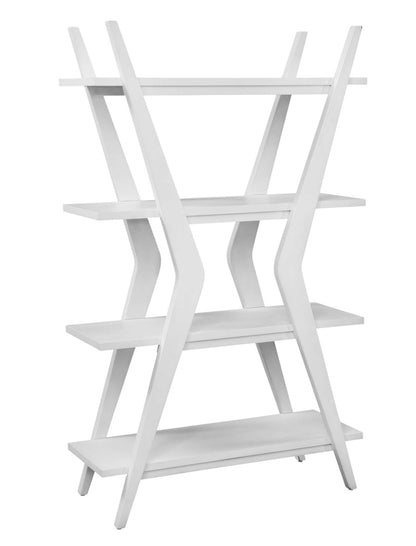 Stratton 66” White Etagere with 4 Open Shelves in Solid Rubberwood - Angle