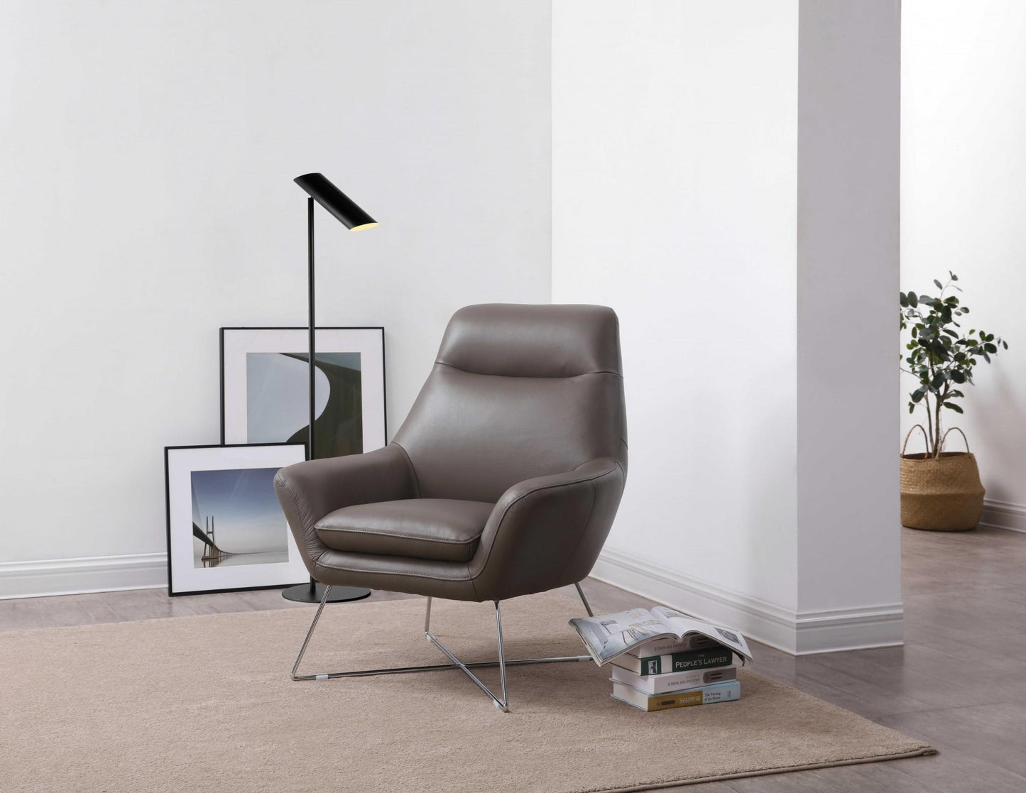 Gray & Silver Italian Leather Tufted Arm Chair