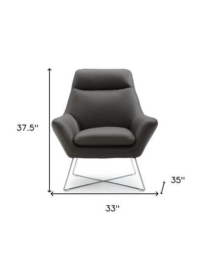 Gray & Silver Italian Leather Tufted Arm Chair