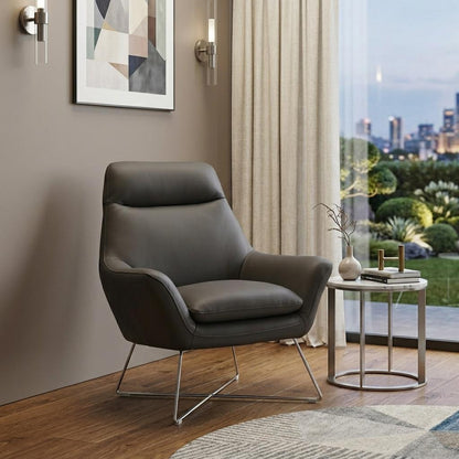 Gray & Silver Italian Leather Tufted Arm Chair