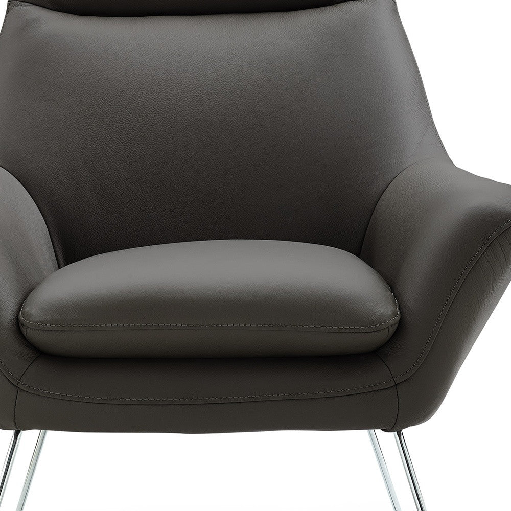 Gray & Silver Italian Leather Tufted Arm Chair