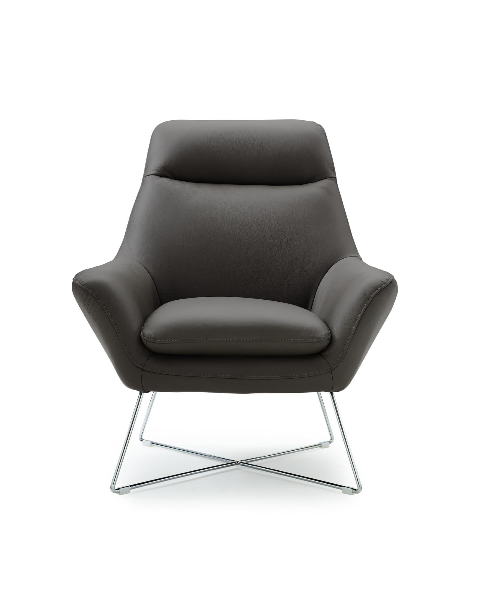 Gray & Silver Italian Leather Tufted Arm Chair