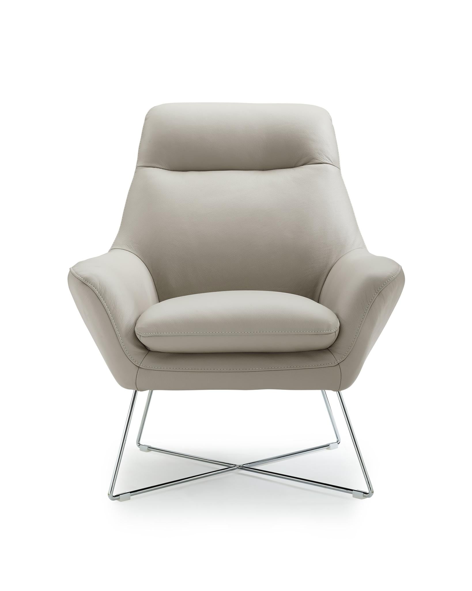 Light Gray & Silver Italian Leather Tufted Arm Chair