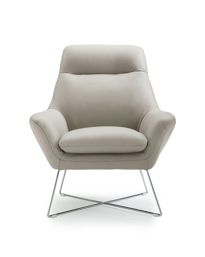 Light Gray & Silver Italian Leather Tufted Arm Chair