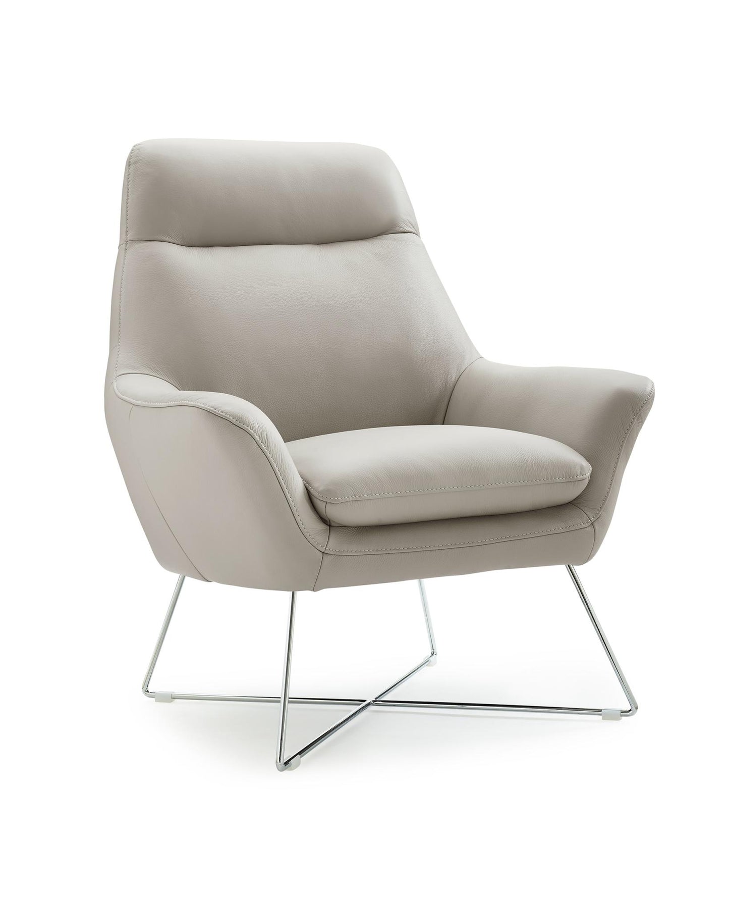Light Gray & Silver Italian Leather Tufted Arm Chair