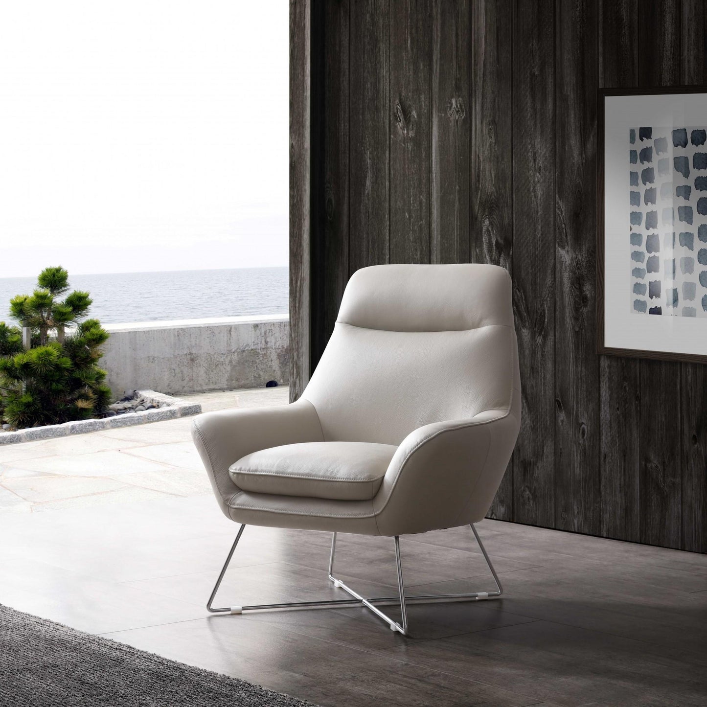Light Gray & Silver Italian Leather Tufted Arm Chair