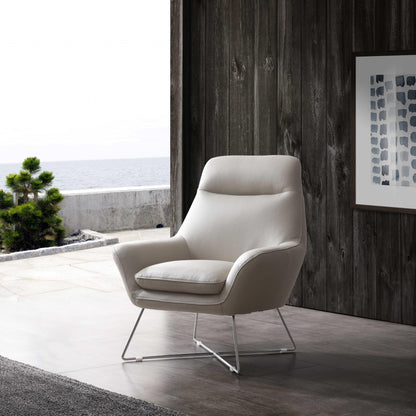 Light Gray & Silver Italian Leather Tufted Arm Chair