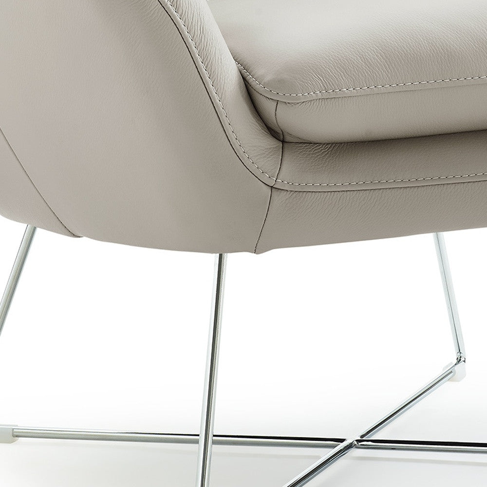 Light Gray & Silver Italian Leather Tufted Arm Chair