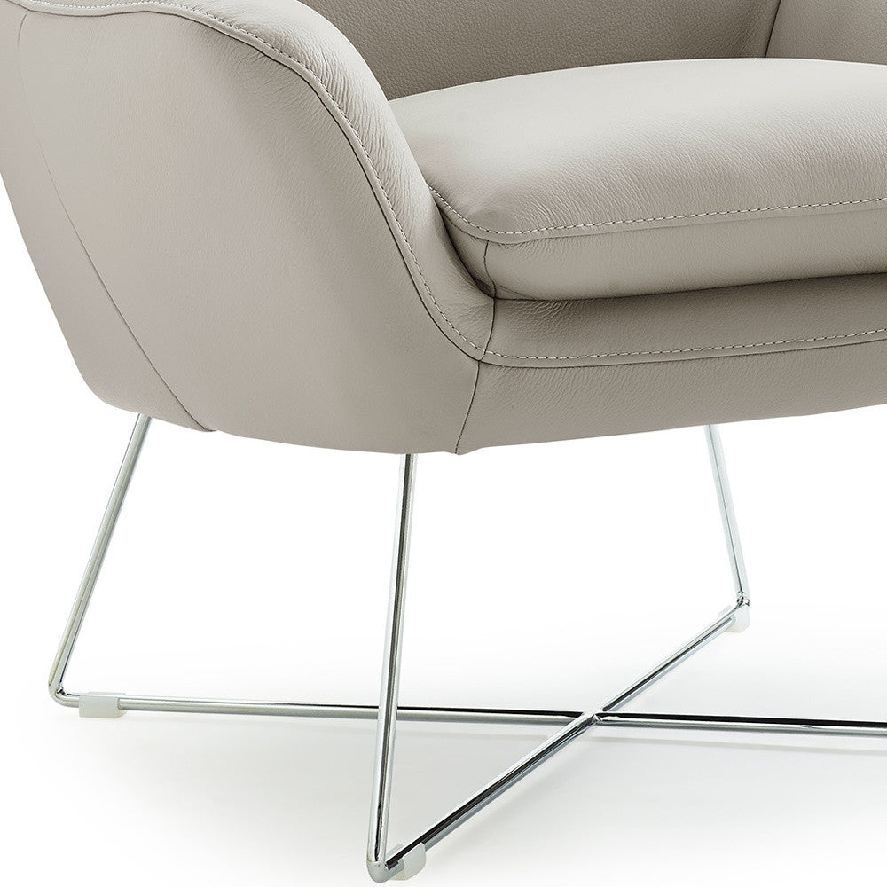 Light Gray & Silver Italian Leather Tufted Arm Chair