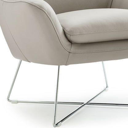 Light Gray & Silver Italian Leather Tufted Arm Chair